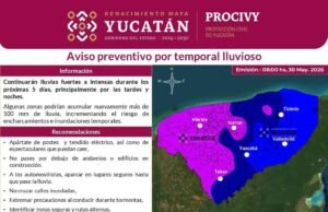 Persistirán lluvias intensas en Yucatán; prevén acumulados superiores a 100 milímetros