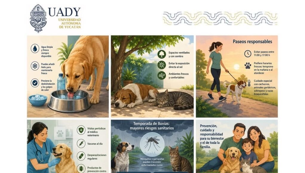Calor y lluvias ponen en riesgo a perros y gatos; UADY exhorta a reforzar cuidados preventivos